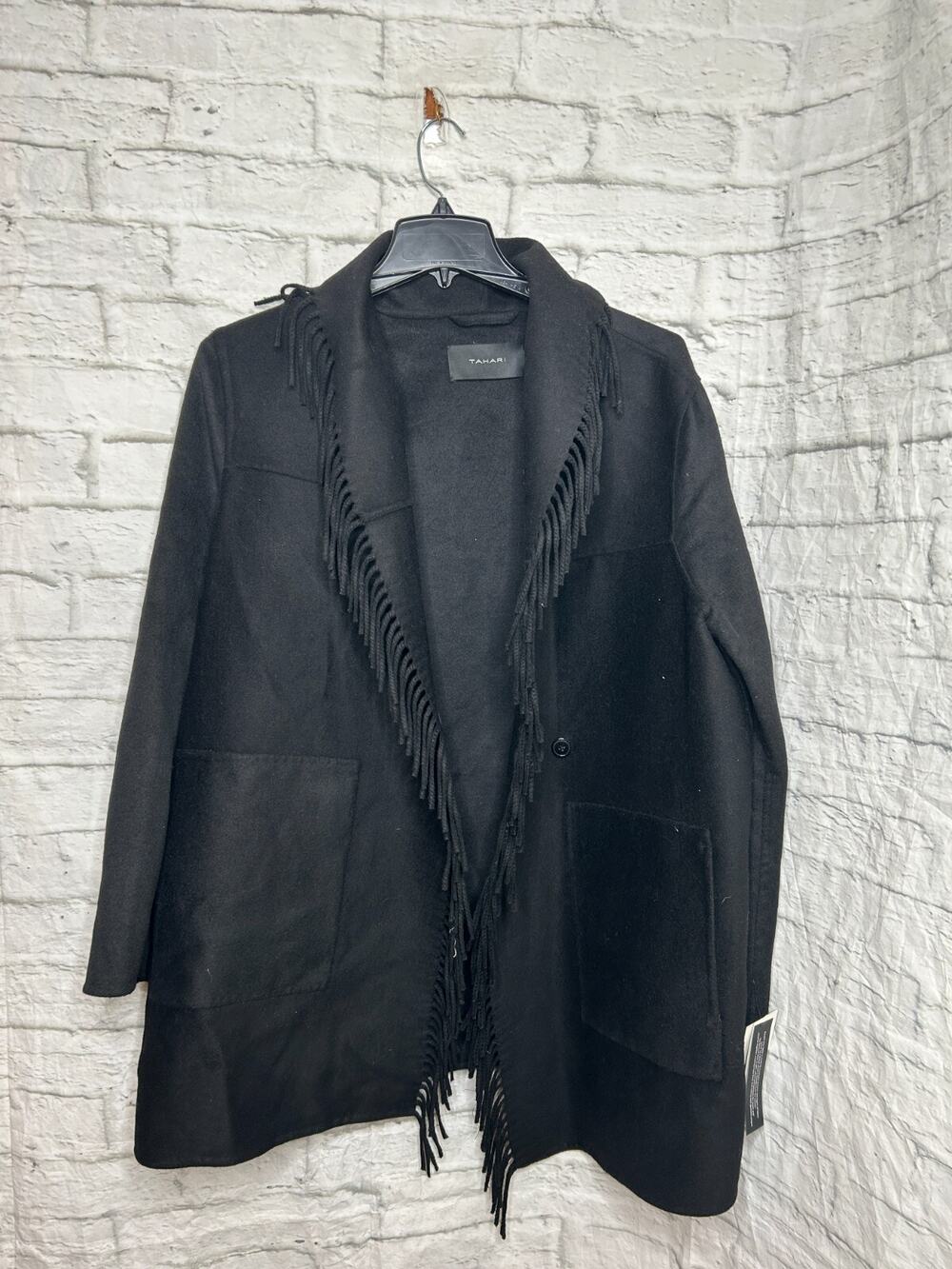 NEW Tahari | Black Fringed Liza Wool-Blend Jacket Coat Size XXL